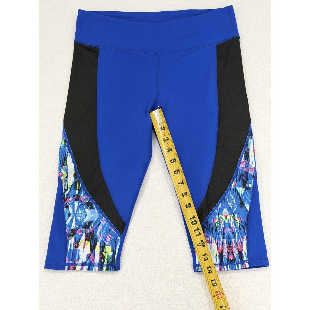 Fabletics Womens Capri Leggings Royal Blue Black Geometric Abstract Print Rear - Picture 5 of 5